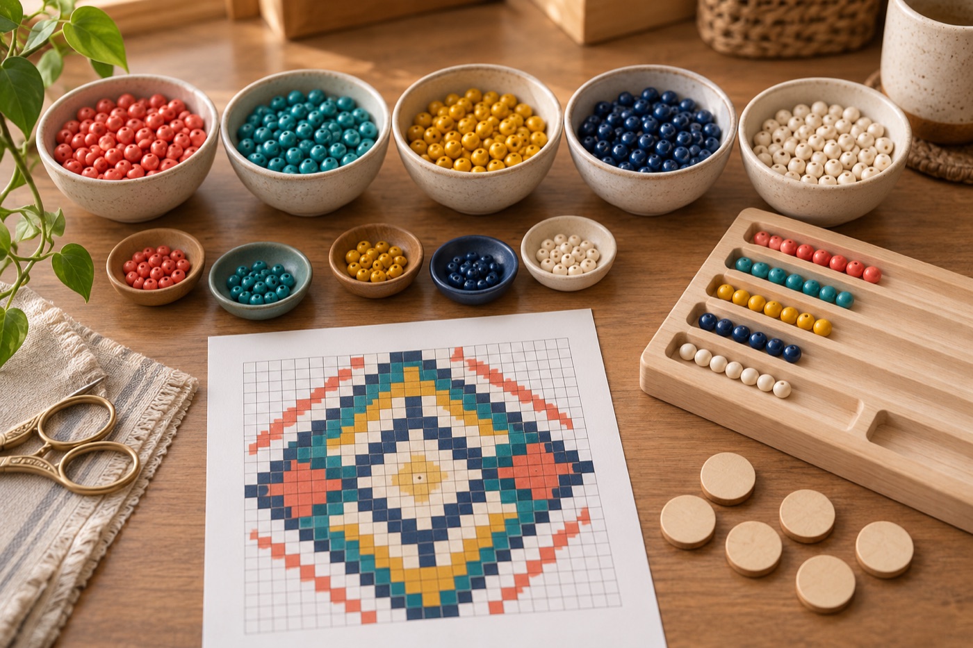 Sorted beads and an original pattern