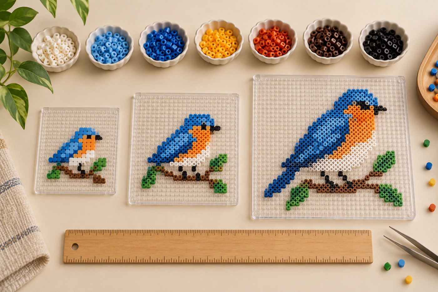 Bead design centered on a square pegboard grid