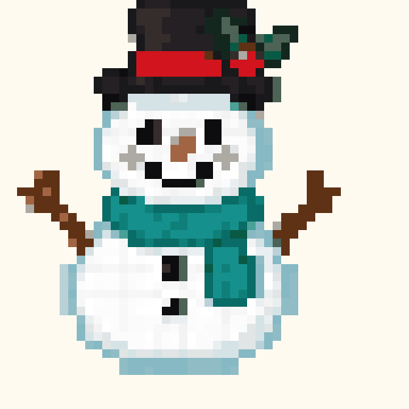 Teal Scarf Snowman pixel pattern